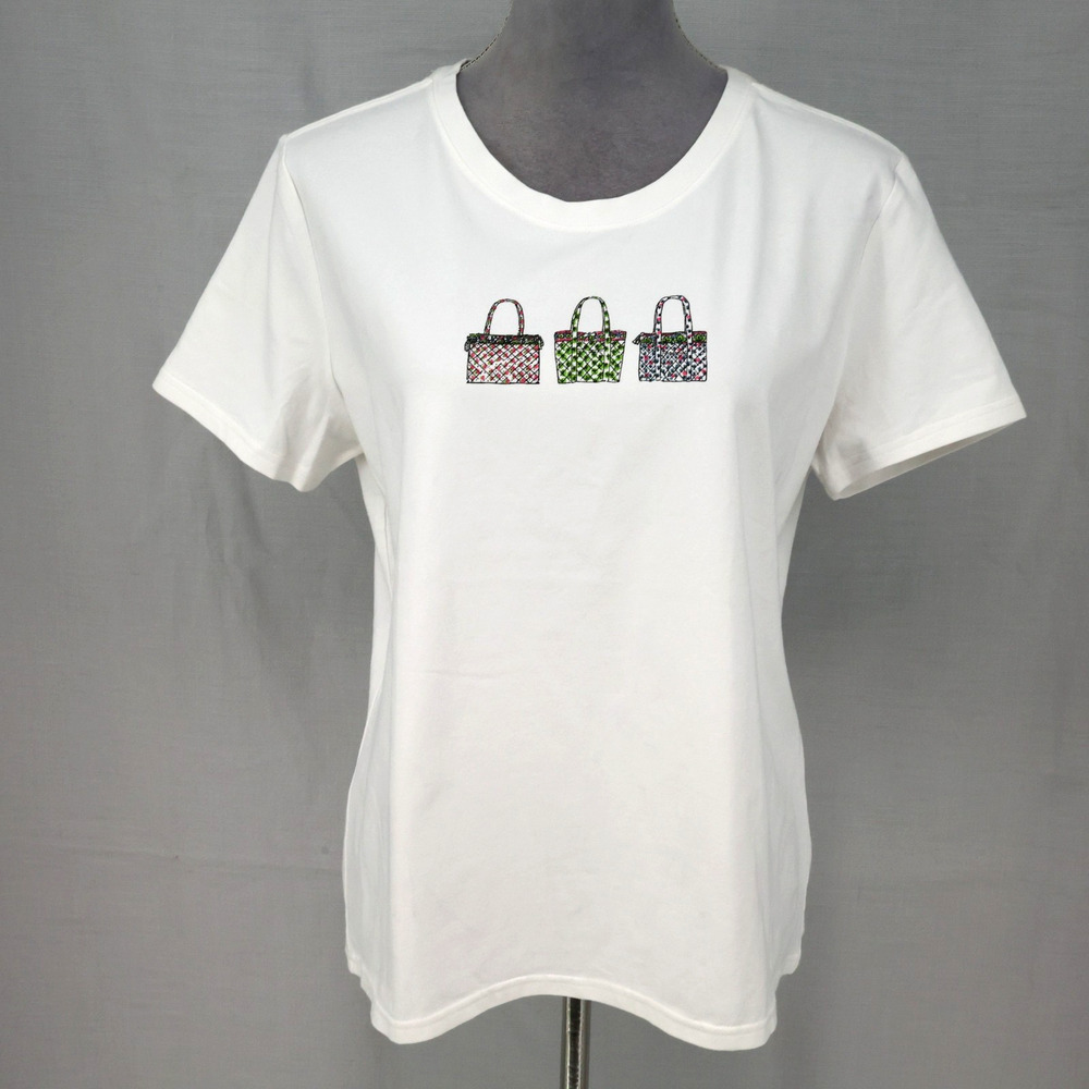 Vera Bradley Top Womens XL White Stretch Cotton T Shirt Handbag Graphic Coastal